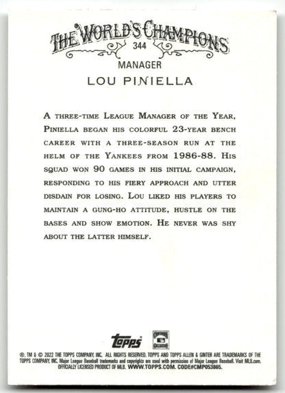 Lou Piniella - #344 - 2022 Topps Allen & Ginter - Topps