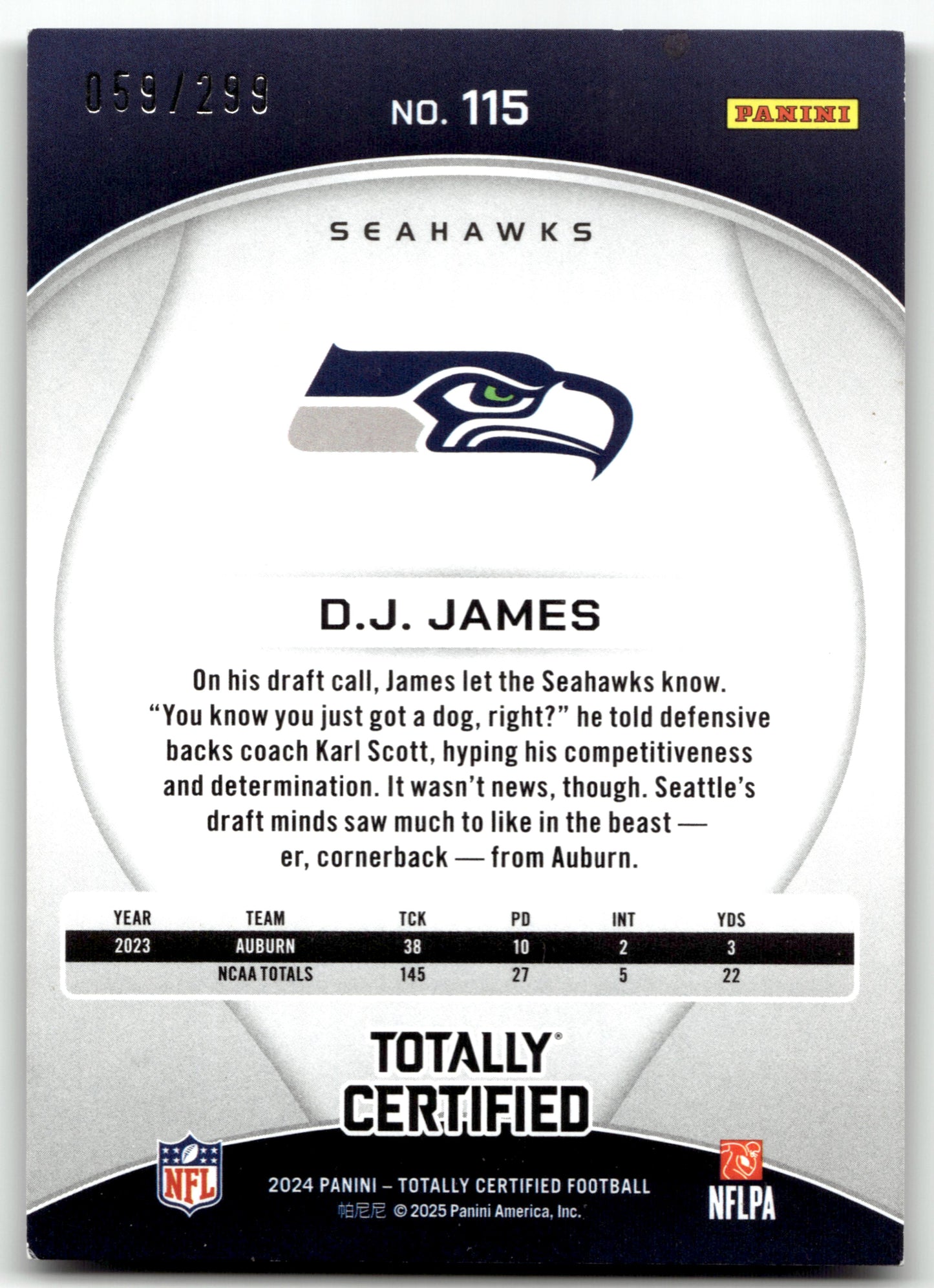 D.J. James - #115 - 2024 Panini Totally Certified - Panini