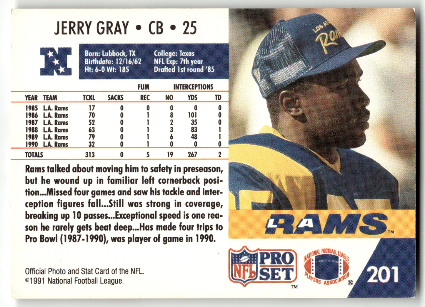 Jerry Gray - #201 - 1991 Pro Set -