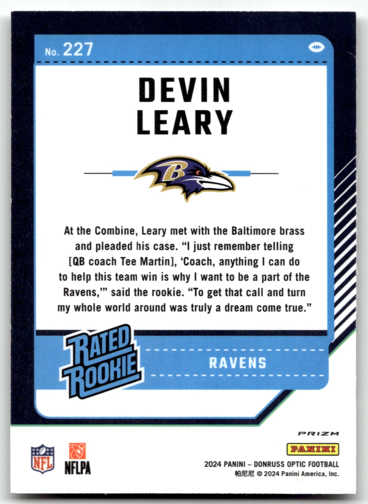 Devin Leary - #227 - 2024 Donruss Optic - Optic