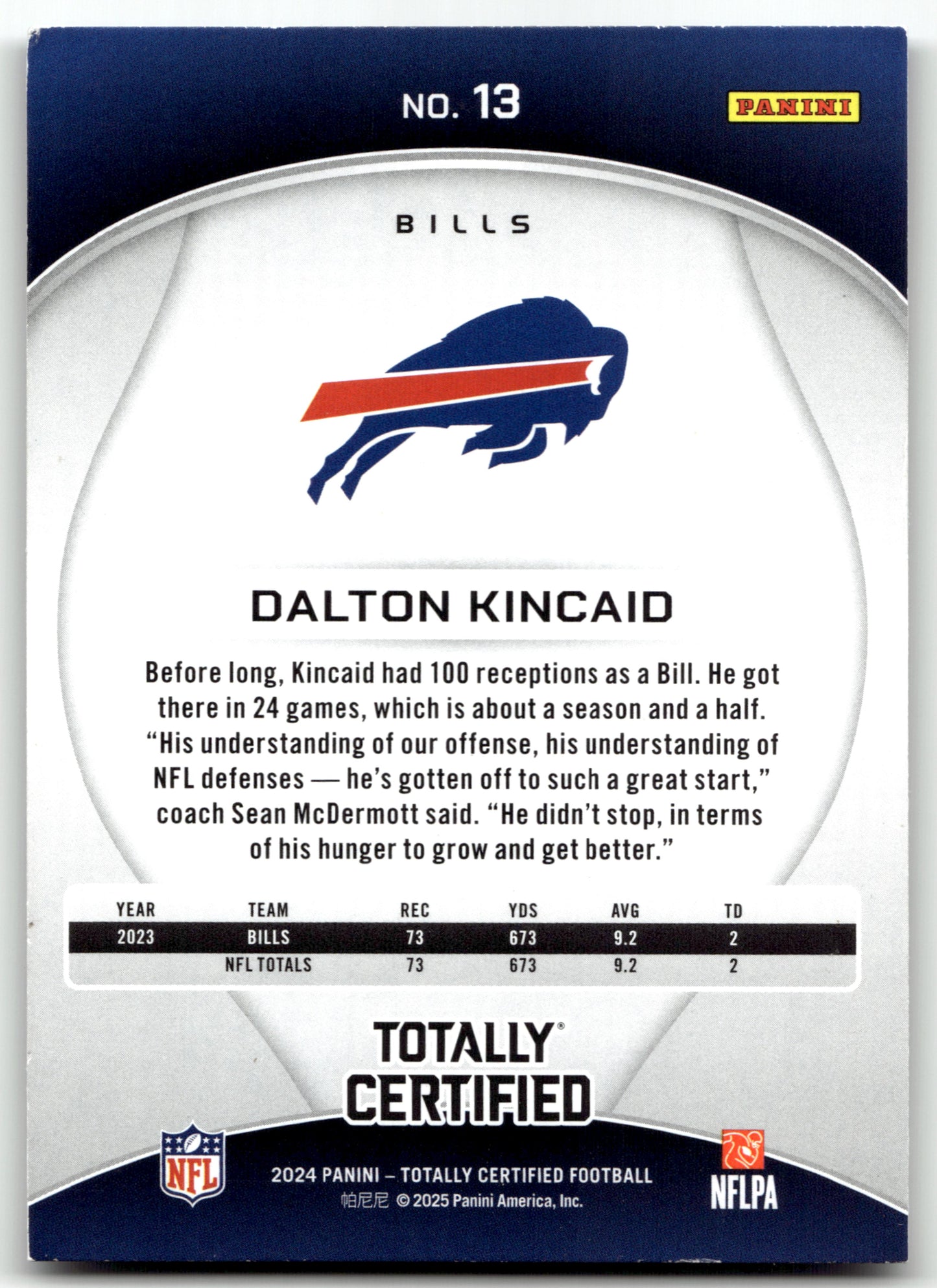 Dalton Kincaid - #13 - 2024 Panini Totally Certified - Panini