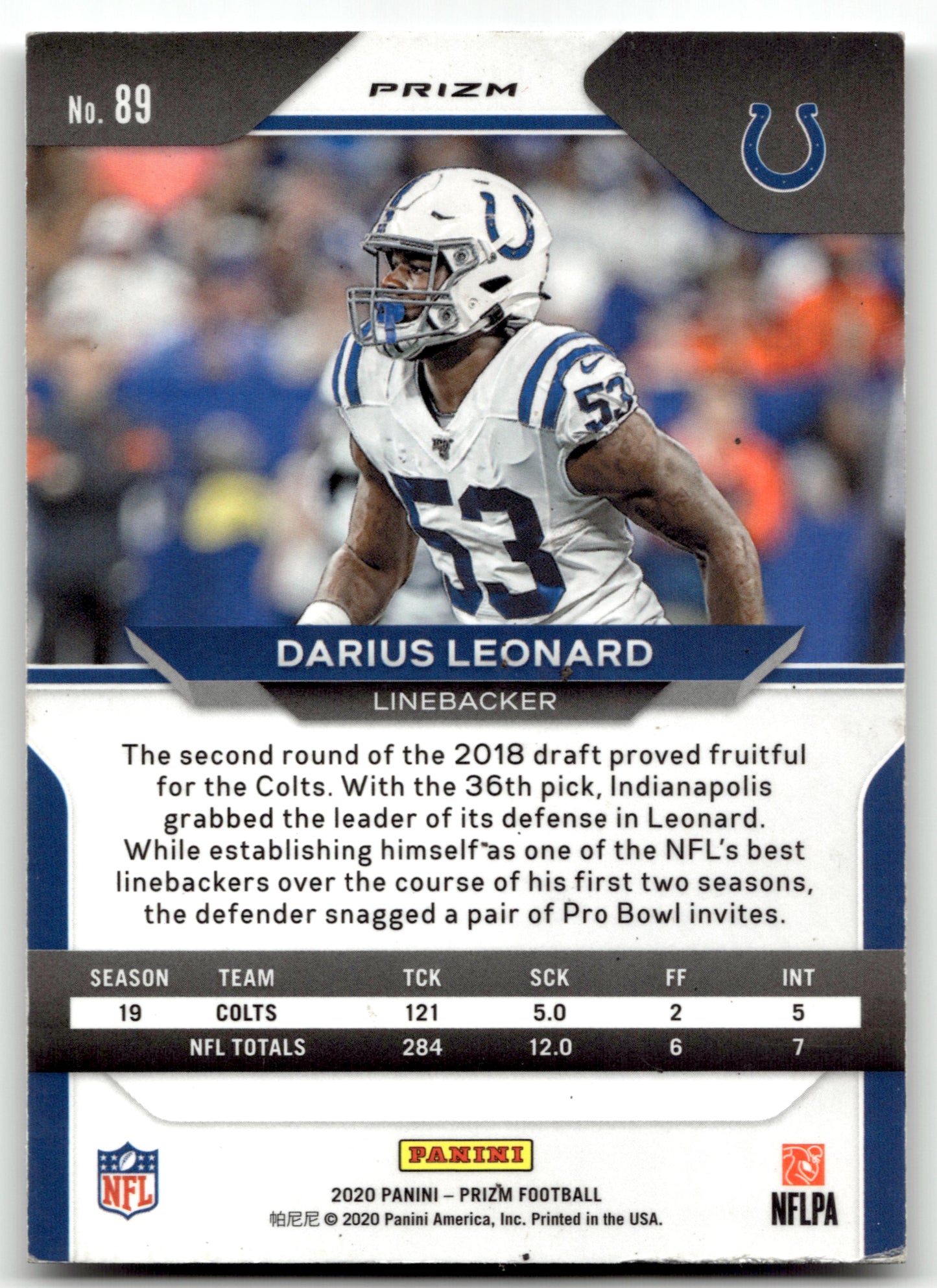 Darius Leonard - #89 - 2020 Panini Prizm - Prizm