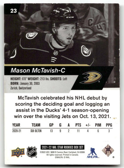 Mason McTavish - #23 - 2021-22 Upper Deck NHL Star Rookies Box Set -