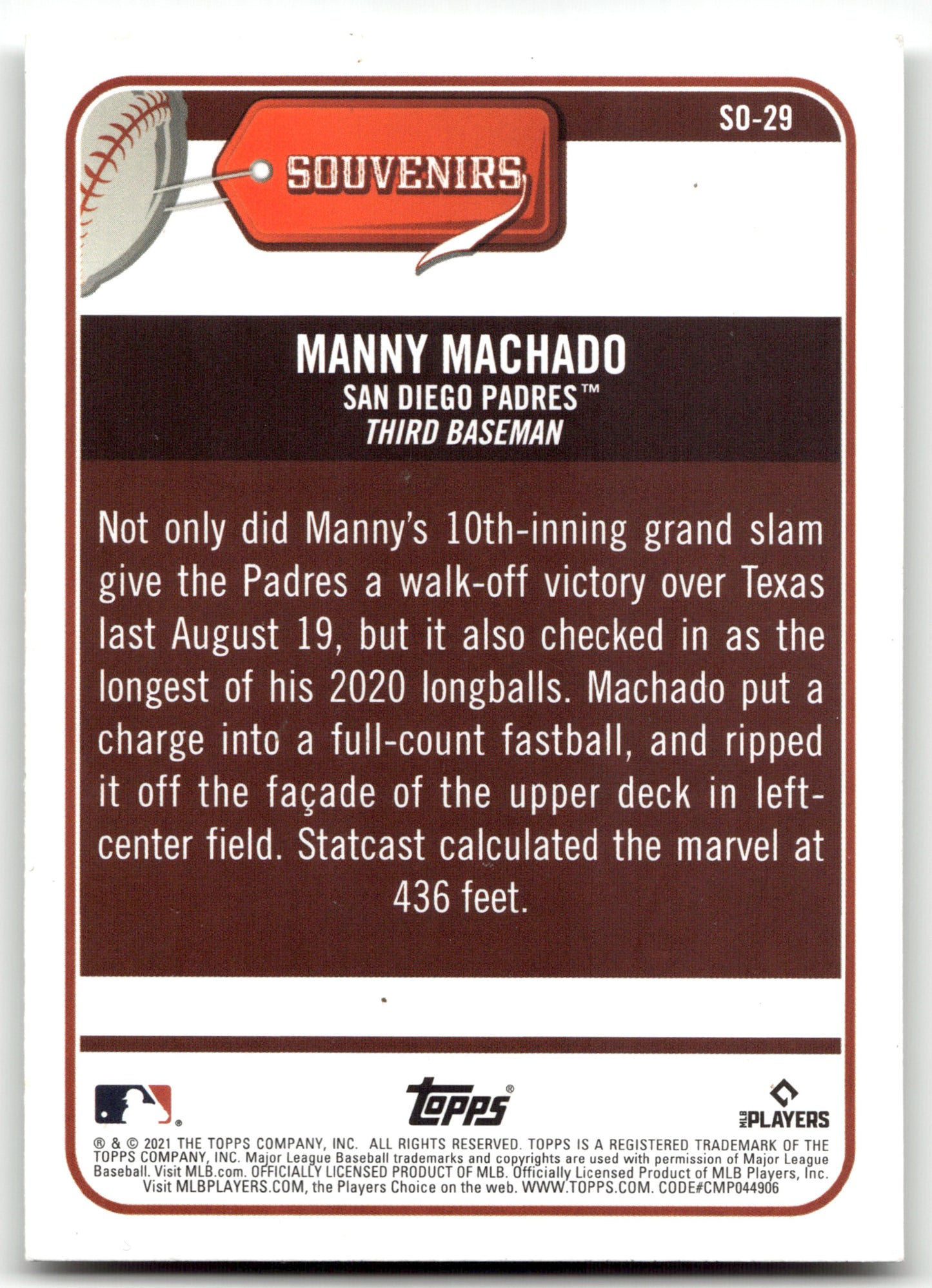 Manny Machado - #SO-29 - 2021 Topps Big League - Topps