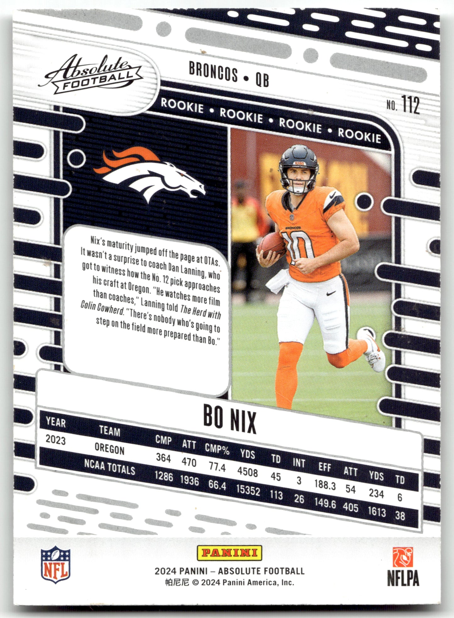 Bo Nix - #112 - 2024 Panini Absolute - Panini