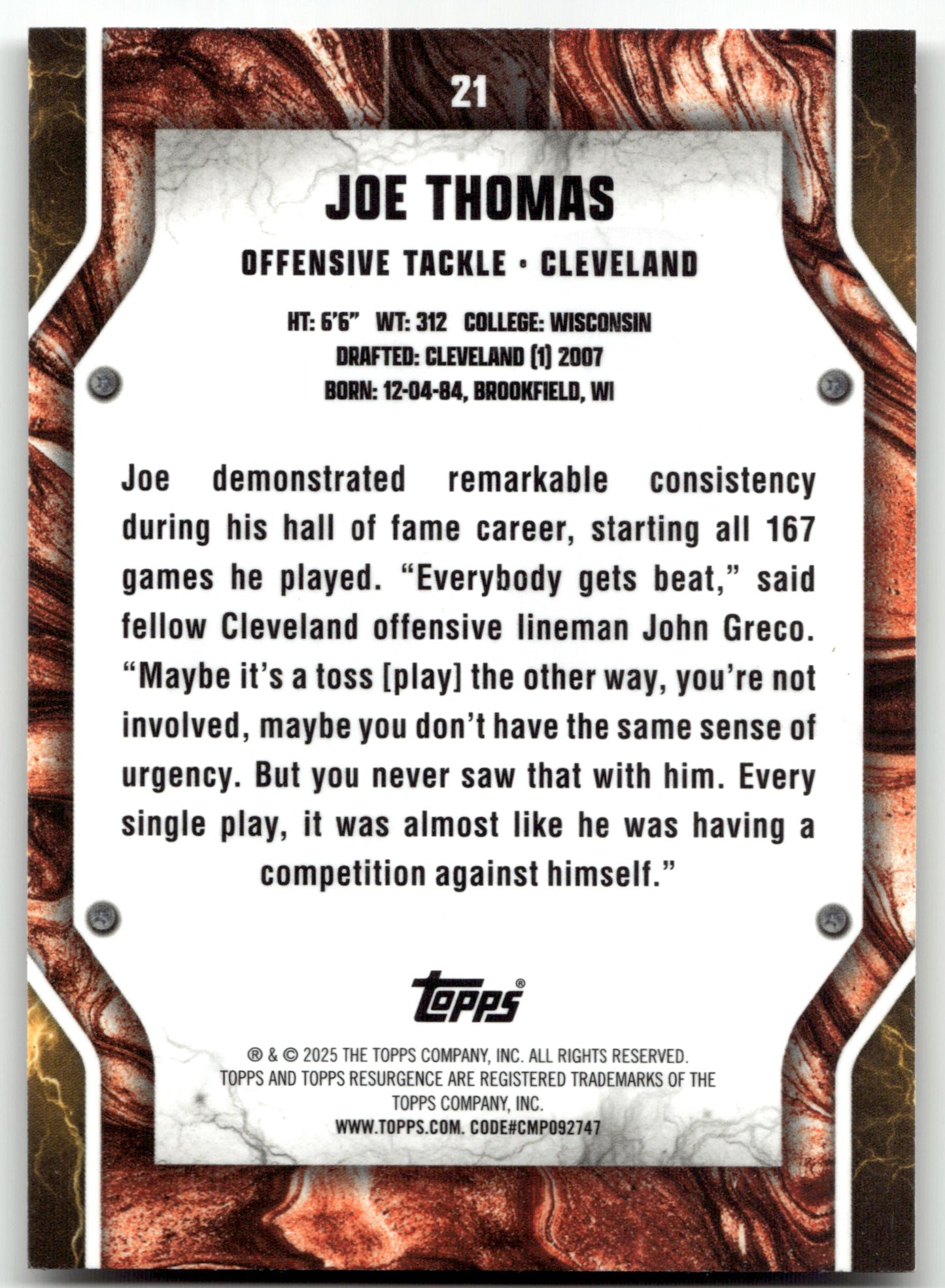 Joe Thomas - #21 - 2024 Topps Resurgence - Topps