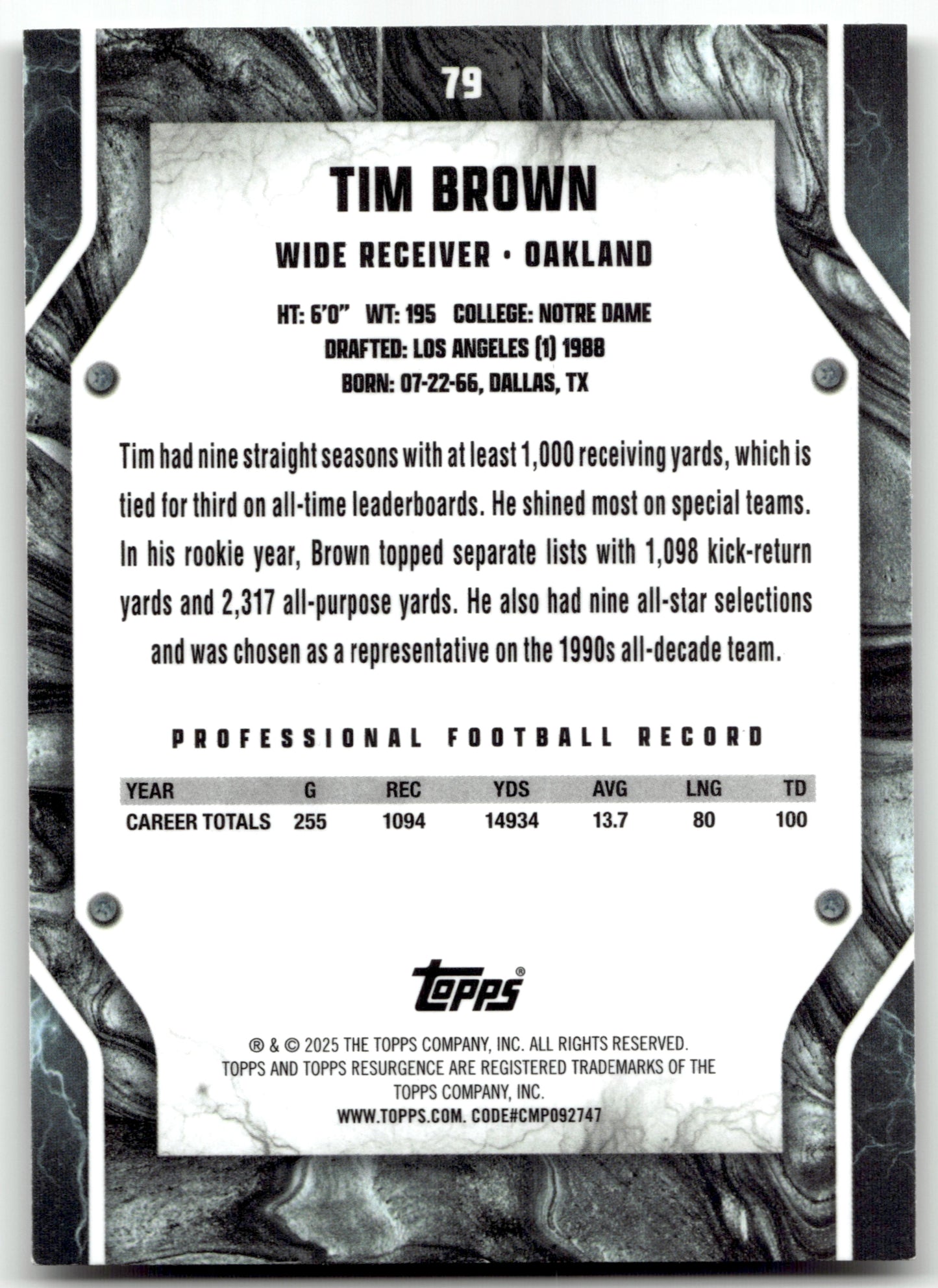 Tim Brown - #79 - 2024 Topps Resurgence - Topps