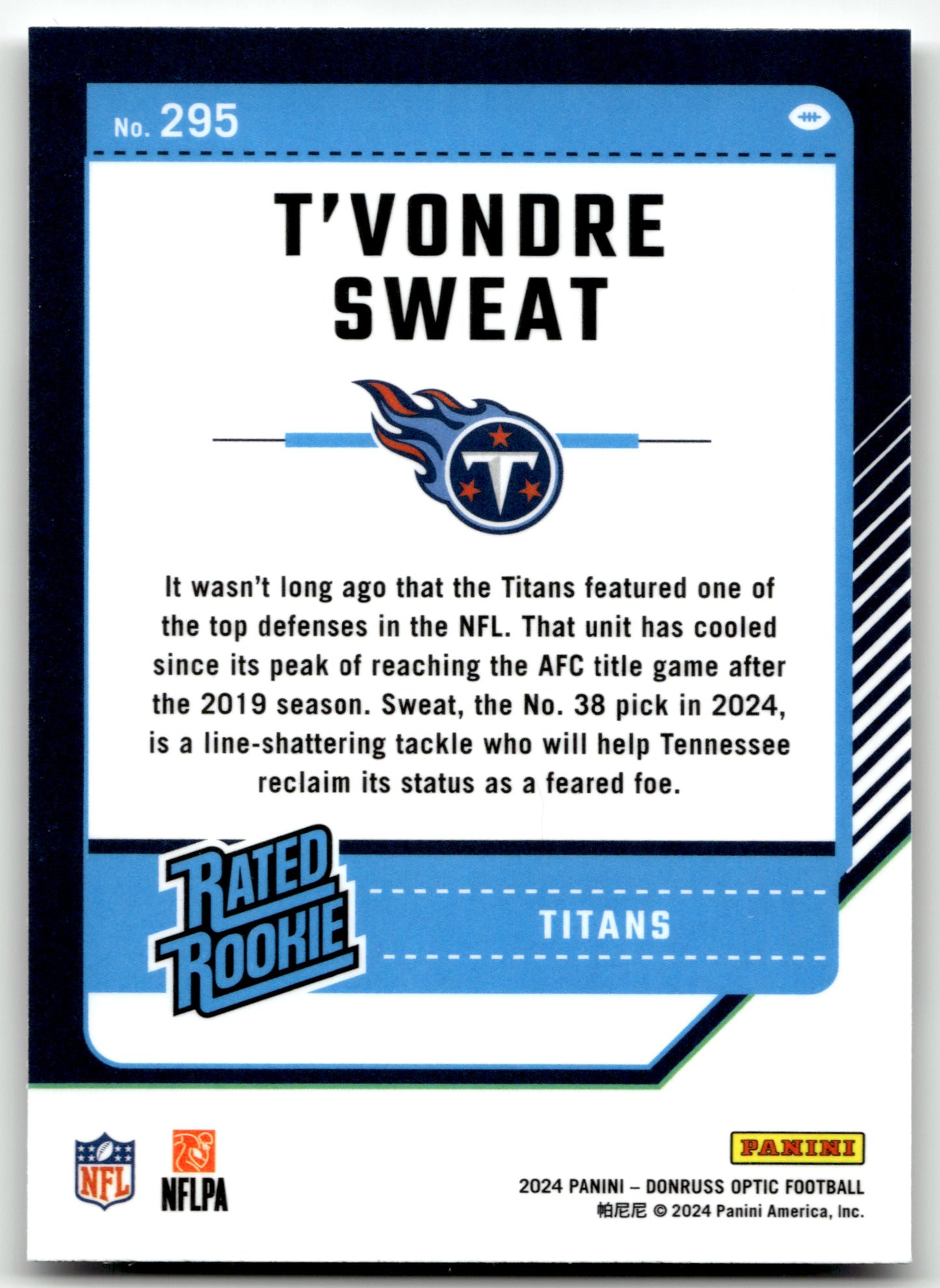 T'Vondre Sweat - #295 - 2024 Donruss Optic - Optic