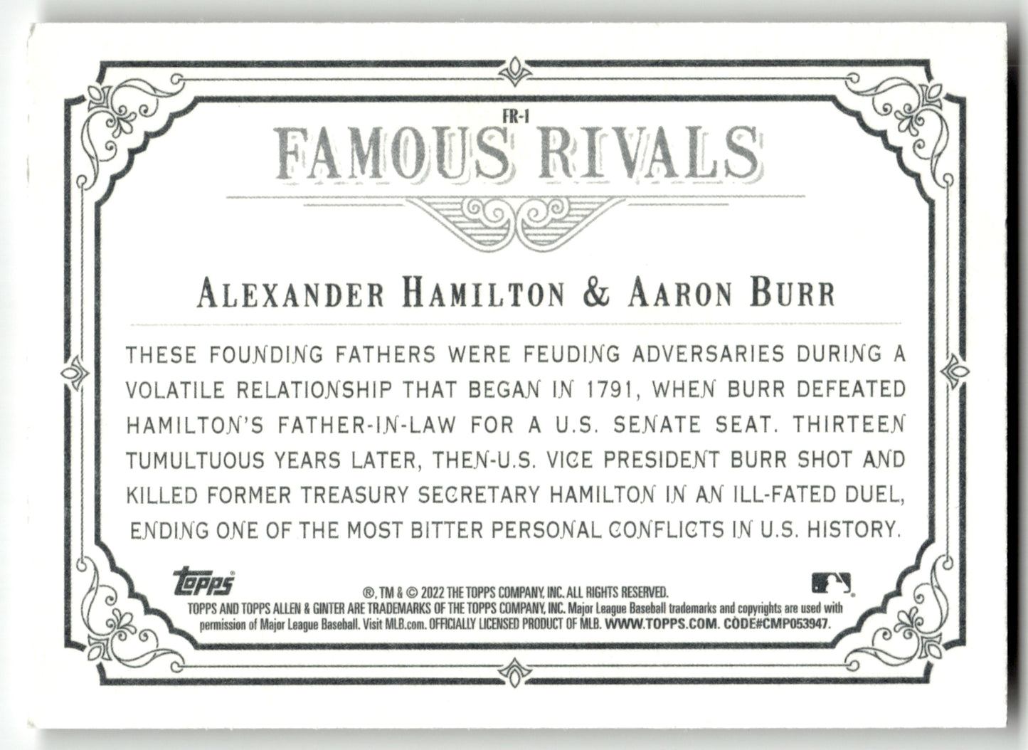 Alexander Hamilton / Aaron Burr - #FR-1 - 2022 Topps Allen & Ginter - Topps
