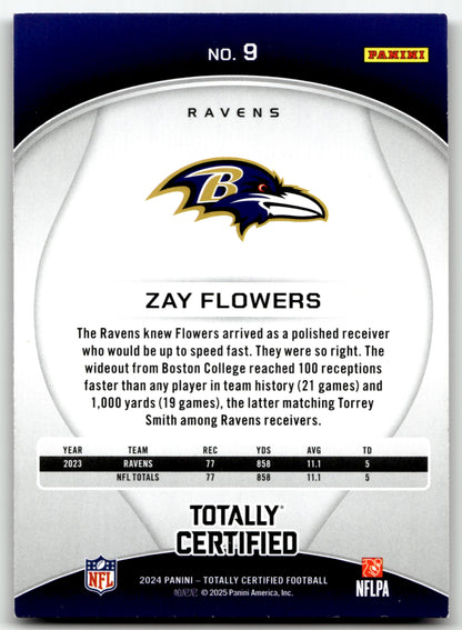 Zay Flowers - #9 - 2024 Panini Totally Certified - Panini