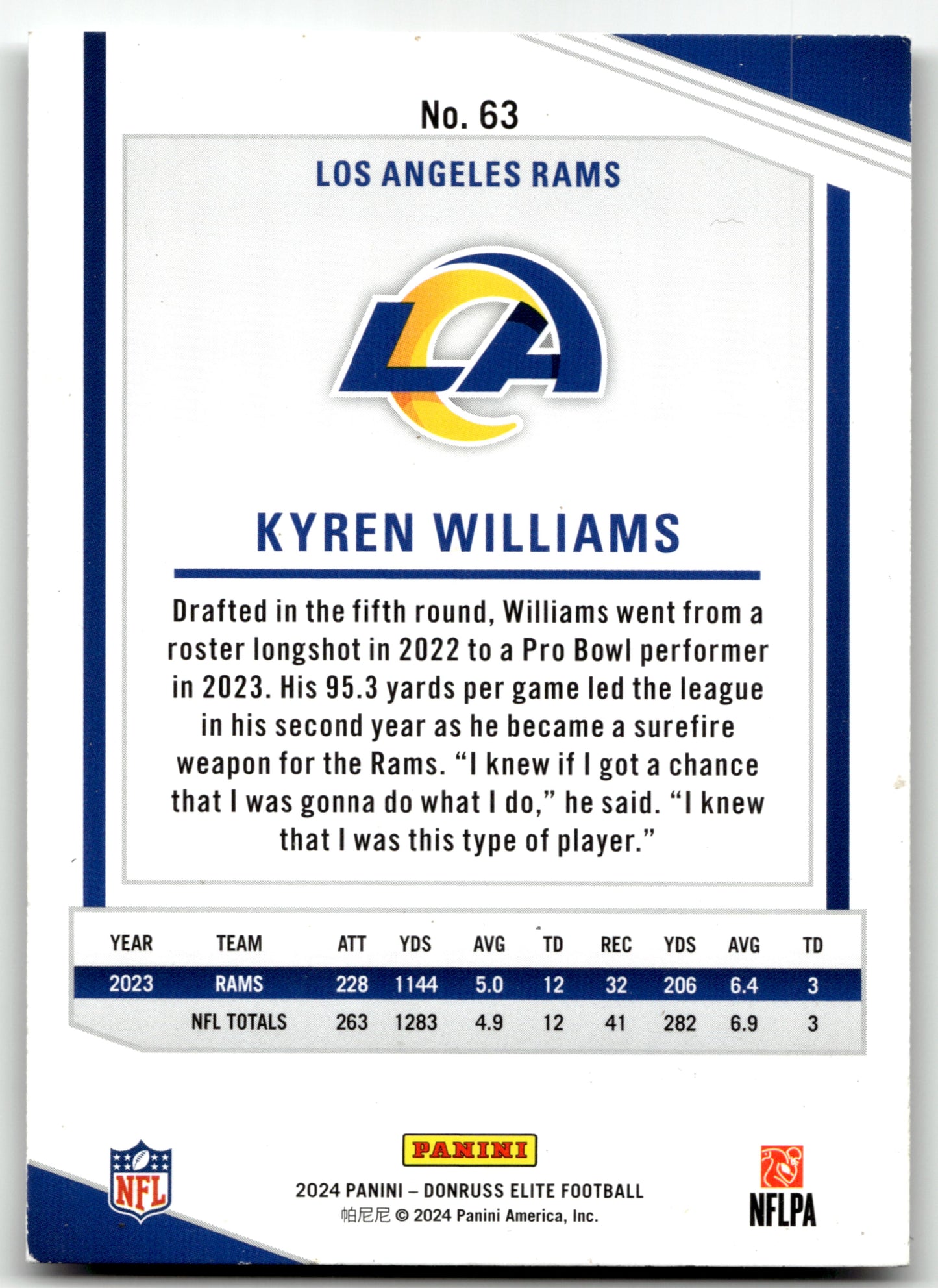 Kyren Williams - #63 - 2024 Donruss Elite - Donruss