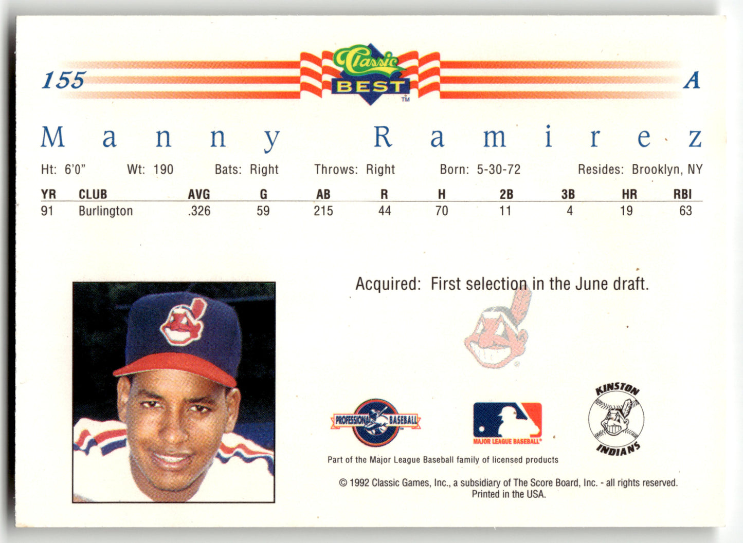 Manny Ramirez - #155 - 1992 Classic Best -