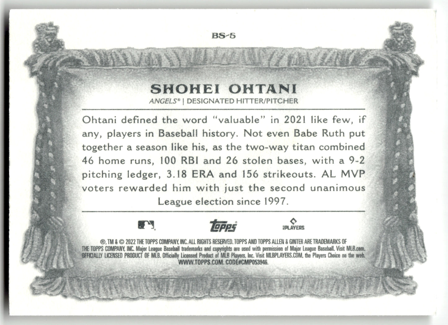 Shohei Ohtani - #BS-5 - 2022 Topps Allen & Ginter - Topps