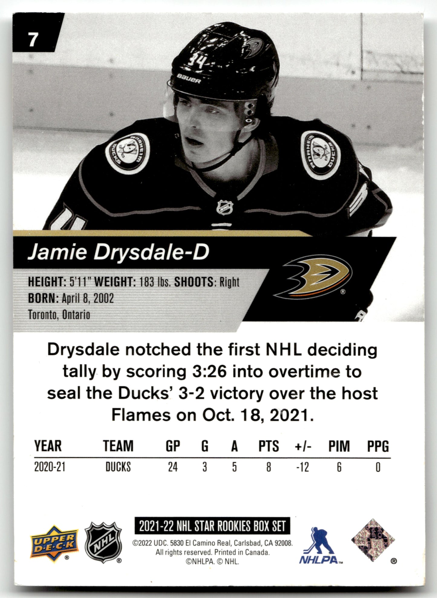 Jamie Drysdale - #7 - 2021-22 Upper Deck NHL Star Rookies Box Set -