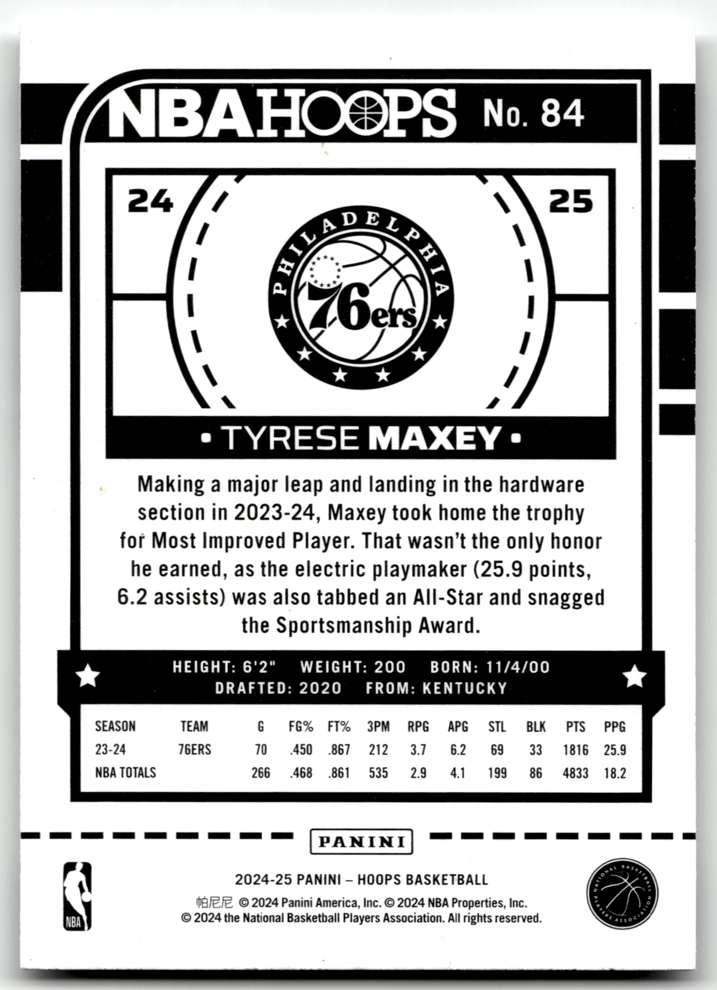 Tyrese Maxey - #84 - 2024-25 Hoops -