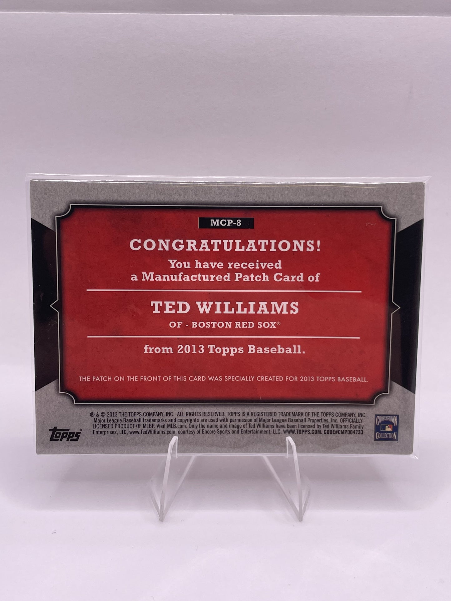2013 Topps #MCP-8 Ted Williams Manufactured Topps Card Patch