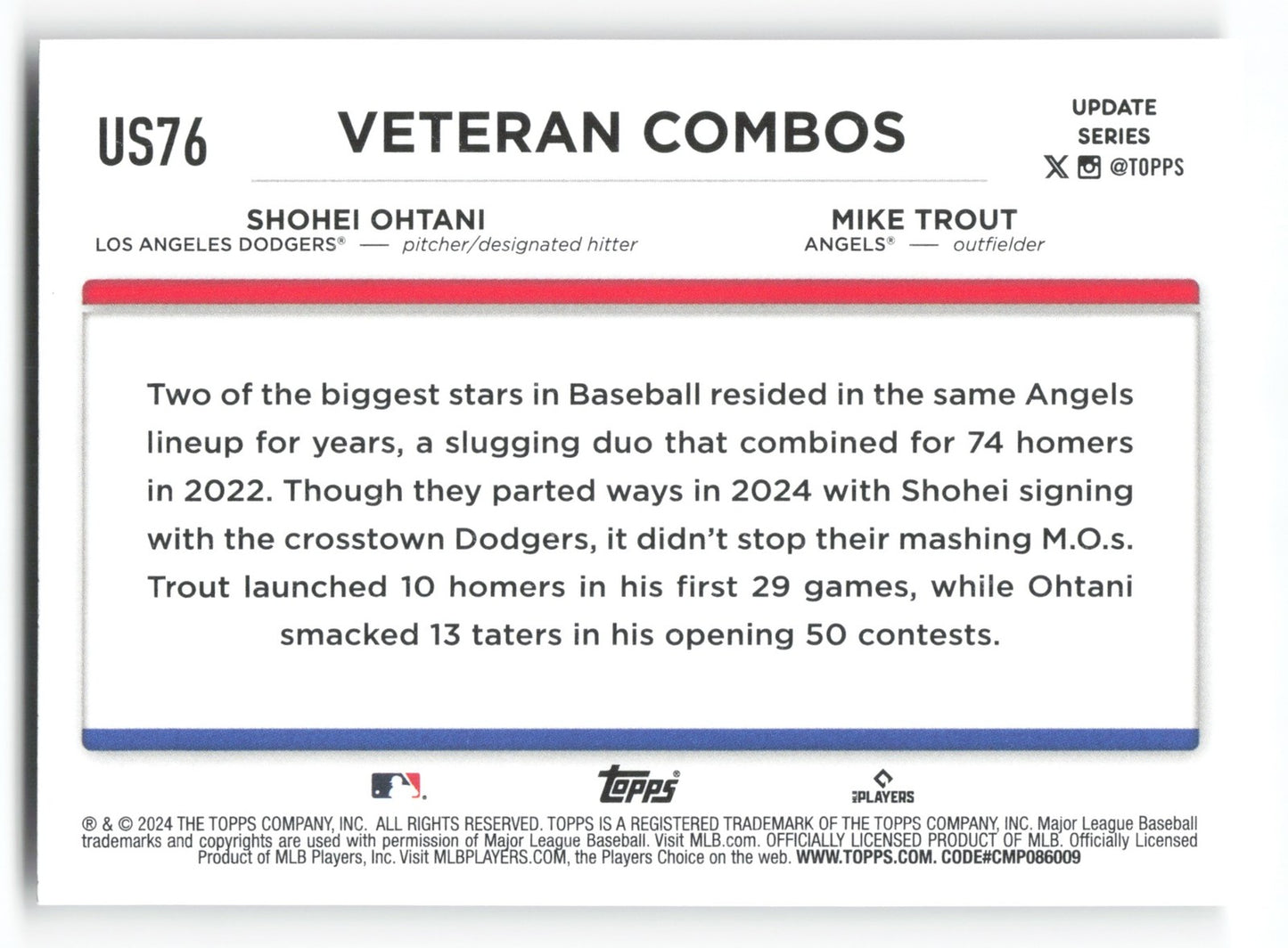 2024 Topps Veteran Combos: Shohei Ohtani / Mike Trout US76