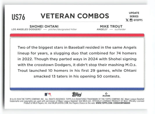 2024 Topps Veteran Combos: Shohei Ohtani / Mike Trout US76