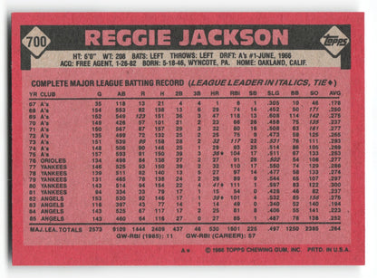 1986 Topps Reggie Jackson California Angels #700