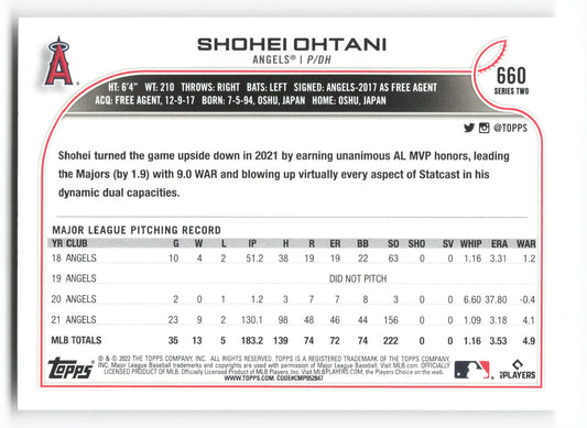 2022 Topps Shohei Ohtani Los Angeles Angels #660