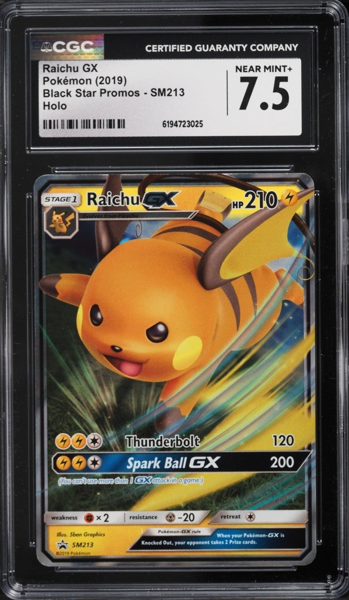 Pokemon 2019 Hidden Fates Raichu GX Black Star Promos SM213 CGC 7.5 Near Mint