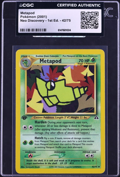 2001 Pokemon Neo Discovery 1st Edition Metapod #42 CGC AUTH