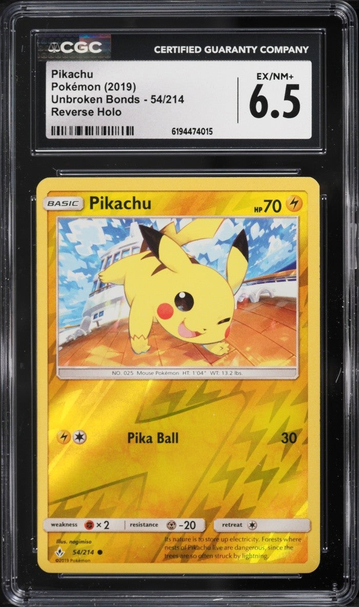 Pikachu 54/214 Sm-Unbroken Bonds Reverse Holo  CGC 6.5