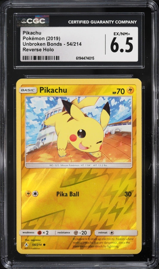 Pikachu 54/214 Sm-Unbroken Bonds Reverse Holo  CGC 6.5