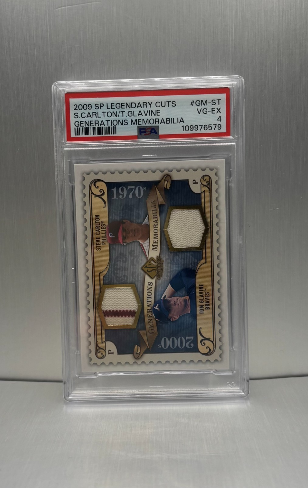 2009 SP Legendary Cuts S.Carlton/T.Glavine Generations Memorabilia PSA 4