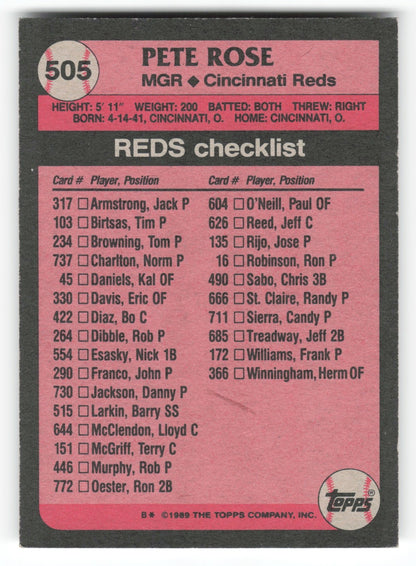 1989 Topps Pete Rose Cincinnati Reds #505