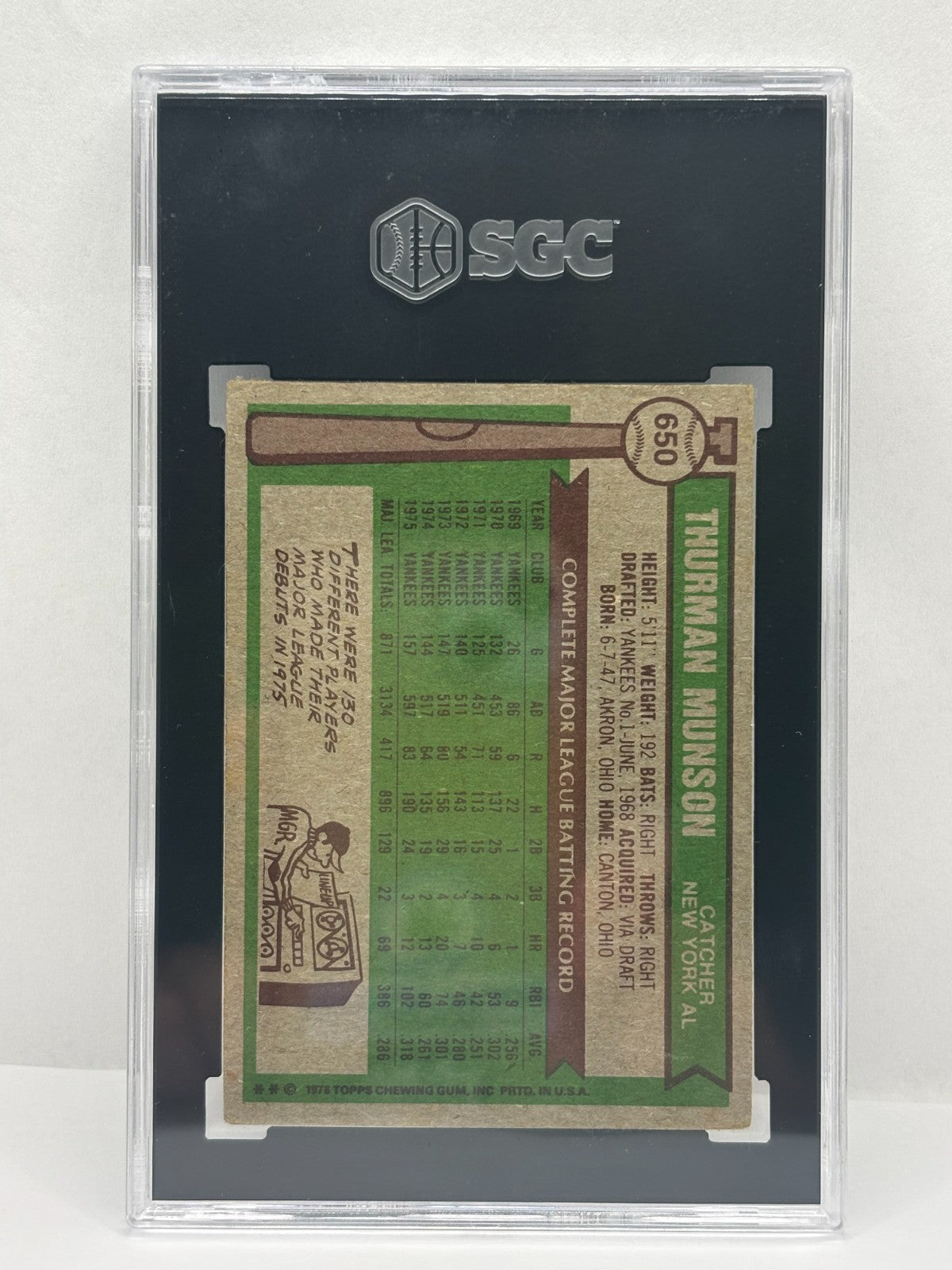 1976 Topps #650 Thurman Munson SGC 3
