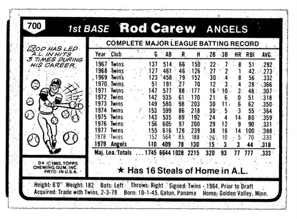 1980 Topps Rod Carew California Angels #700