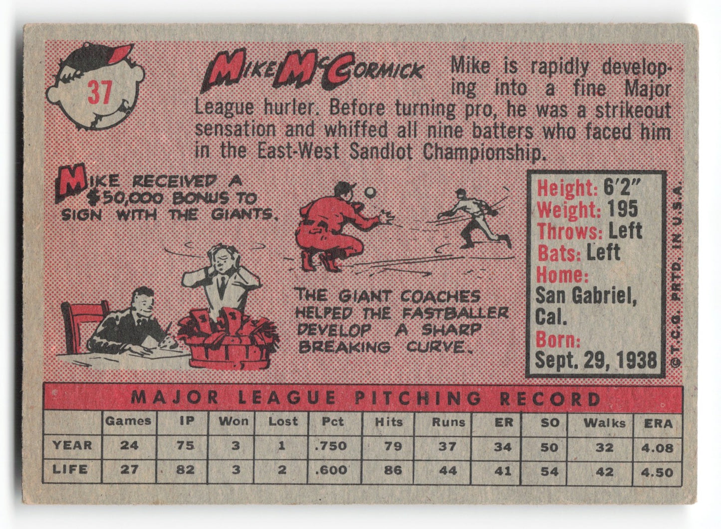 1958 Topps Mike McCormick Rookie San Francisco Giants #37