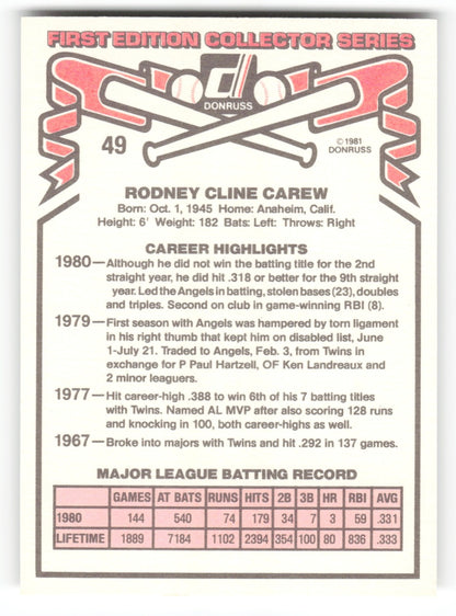 1981 Donruss Rod Carew California Angels #49