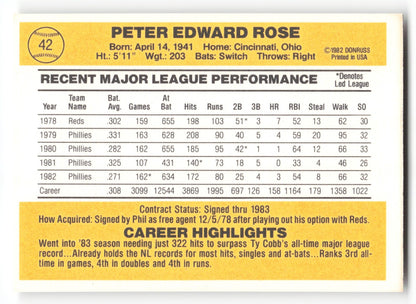 1983 Donruss Pete Rose Philadelphia Phillies #42