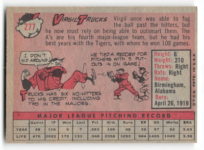 1958 Topps Virgil Trucks Kansas City Athletics #277