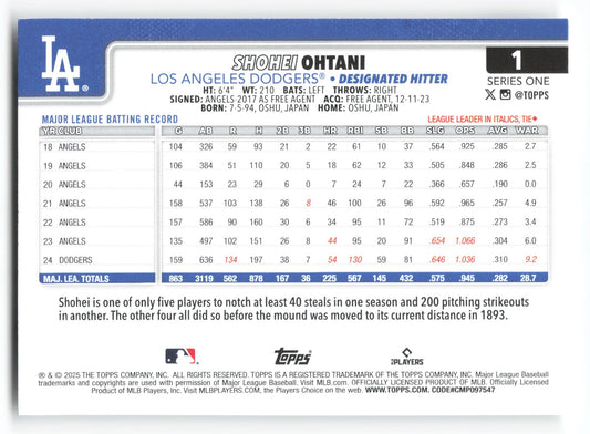 2025 Topps Shohei Ohtani Los Angeles Dodgers #1