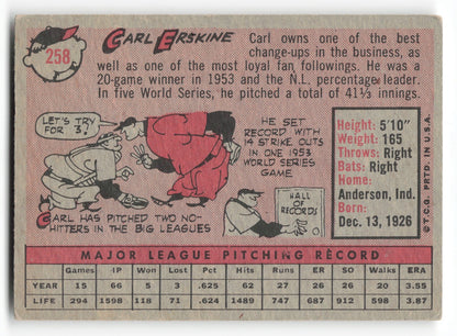 1958 Topps Carl Erskine Los Angeles Dodgers #258