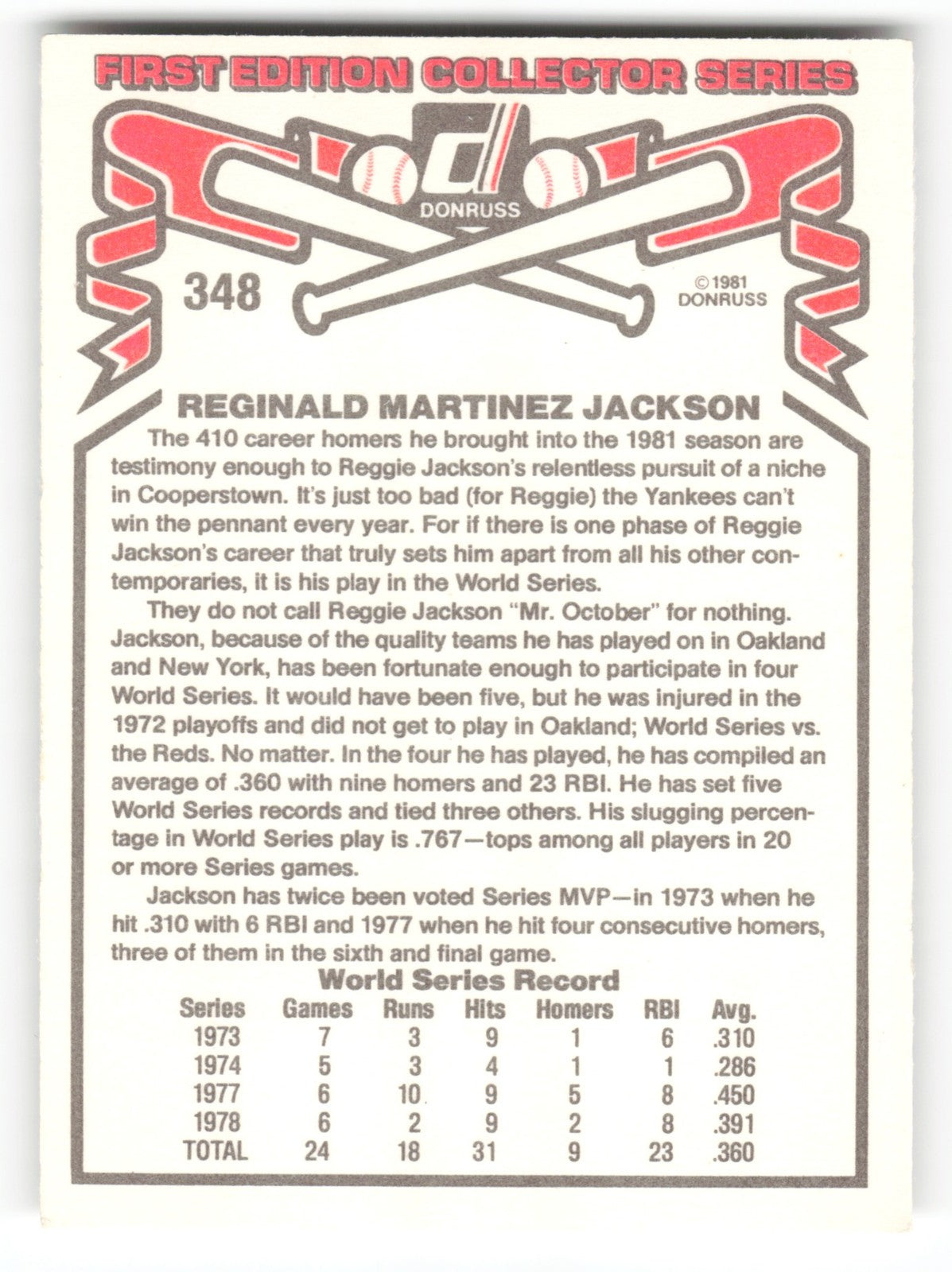 1981 Donruss Reggie Jackson New York Yankees #348