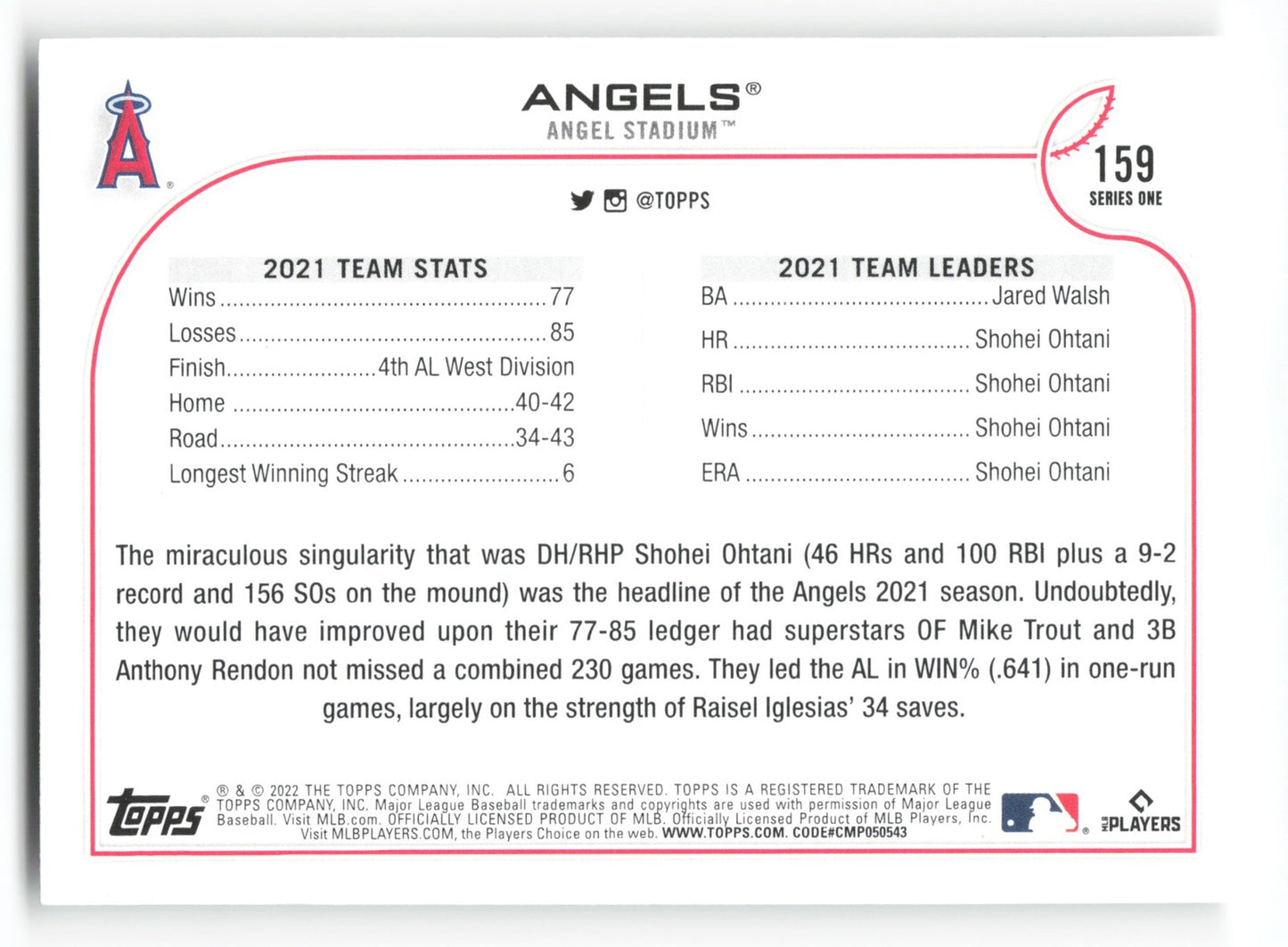 2022 Topps Los Angeles Angels Los Angeles Angels #159