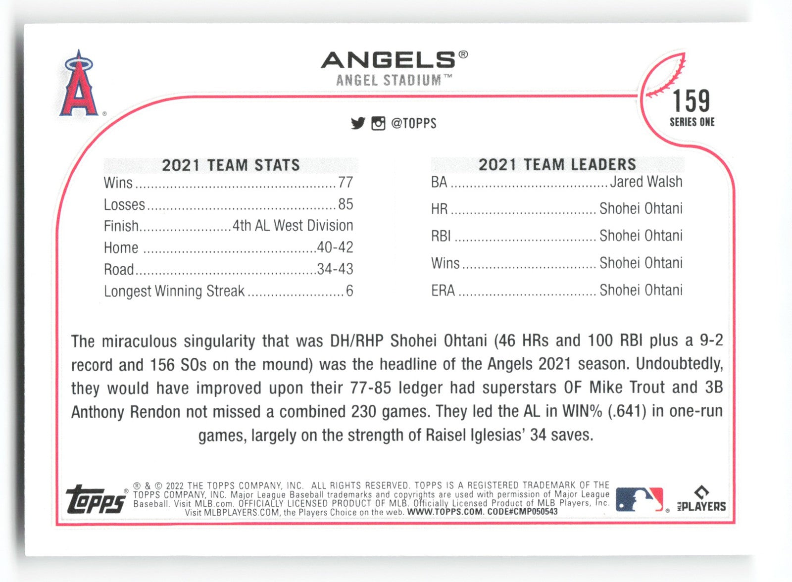 2022 Topps Los Angeles Angels Los Angeles Angels #159