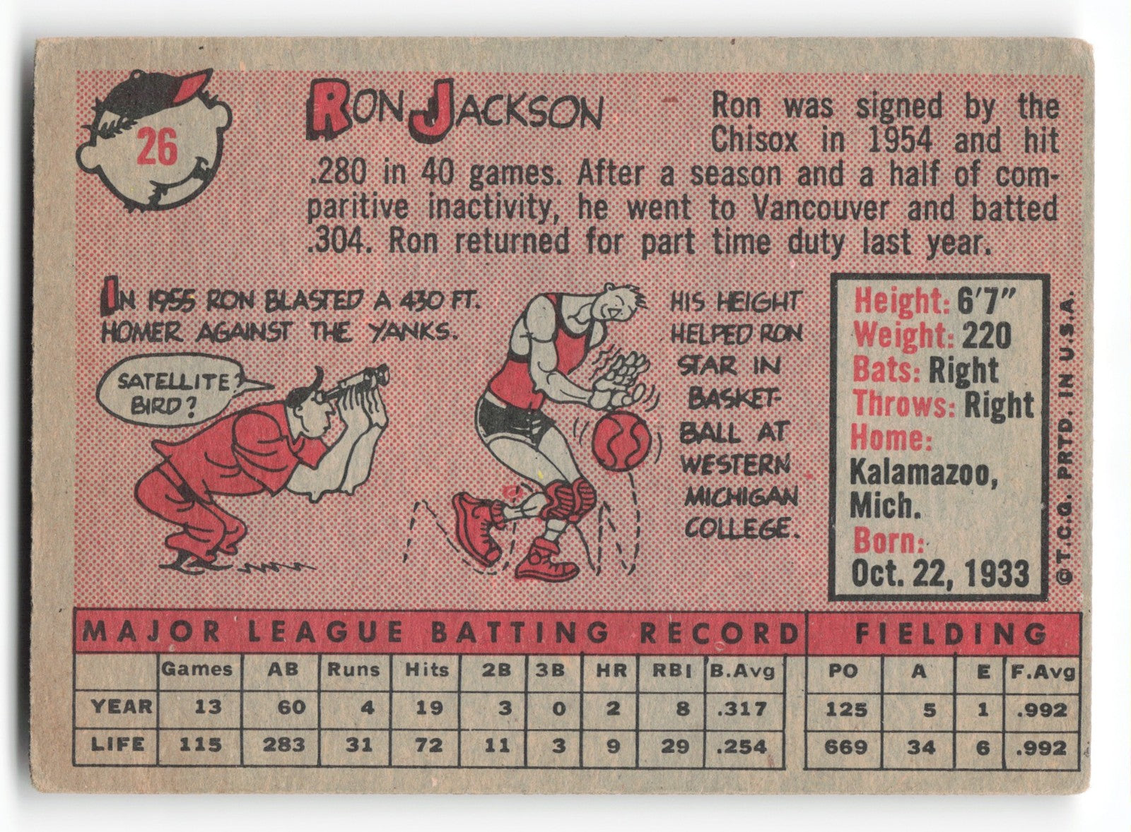 1958 Topps Ron Jackson Chicago White Sox #26