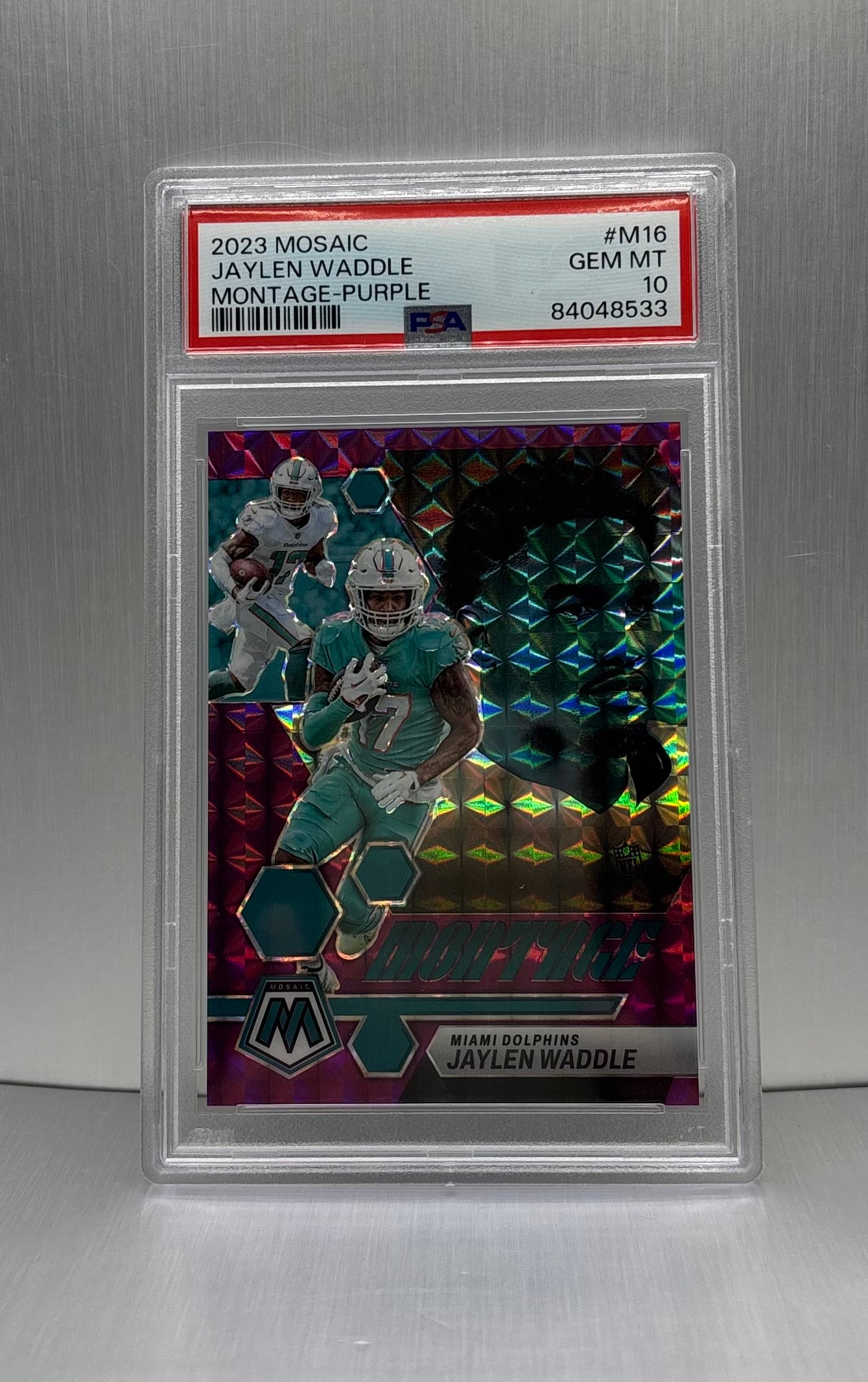 2023 Panini Mosaic #M-16 Jaylen Waddle Montage Purple /49 PSA 10 POP 2!