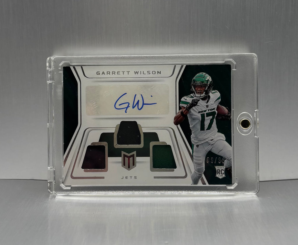 2022 Panini Chronicles Momentum Garrett Wilson Triple patch Auto Rookie Card /99