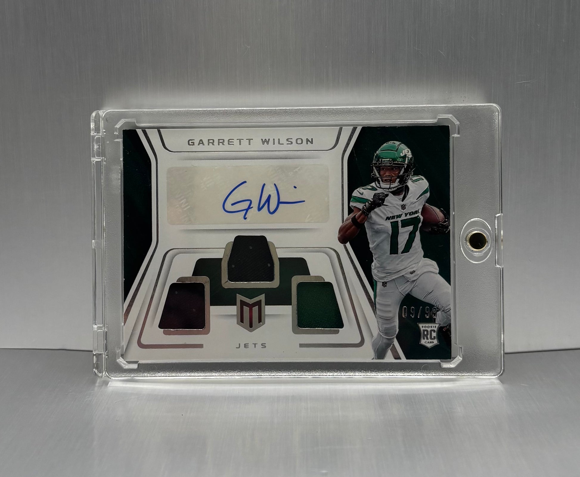 2022 Panini Chronicles Momentum Garrett Wilson Triple patch Auto Rookie Card /99