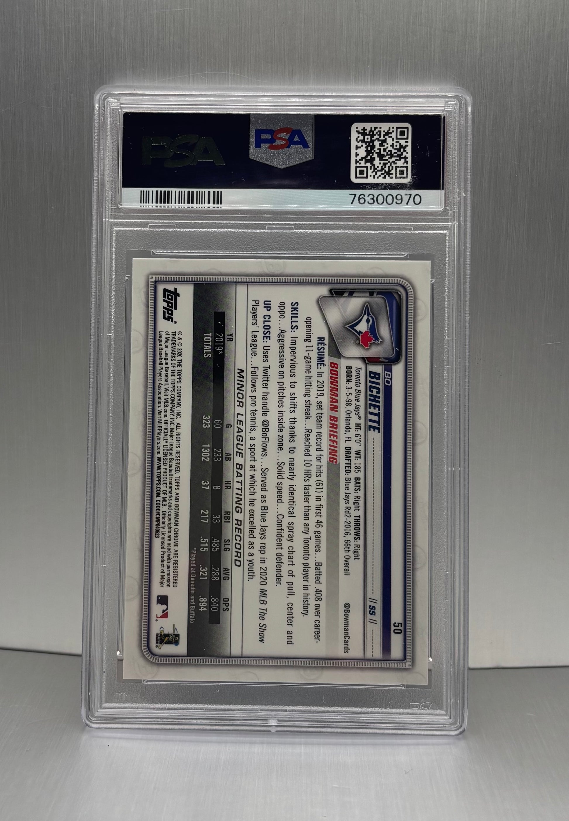 2020 Topps Bowman Chrome Bo Bichette PSA 10