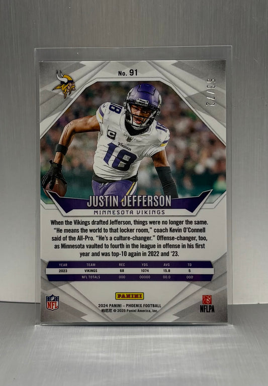 Justin Jefferson 2024 Panini Phoenix Teal Fade /72 Prizim #91 Vikings