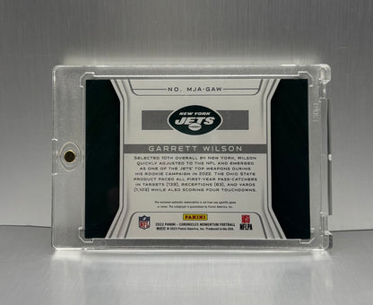 2022 Panini Chronicles Momentum Garrett Wilson Triple patch Auto Rookie Card /99