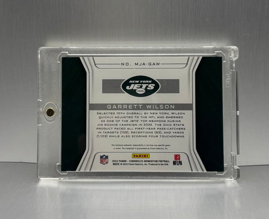 2022 Panini Chronicles Momentum Garrett Wilson Triple patch Auto Rookie Card /99