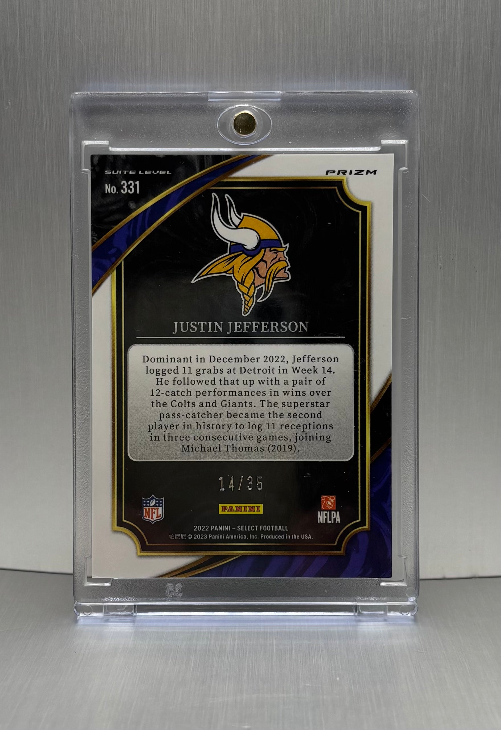 2022 Panini Select Suite Level White Prizm #331 Justin Jefferson /35